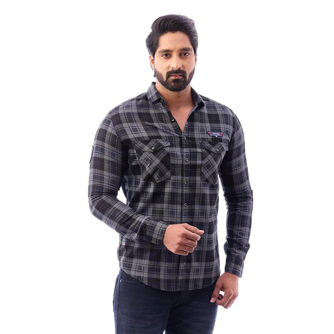 Green Corduroy View Checked Shirt For Men - 1429