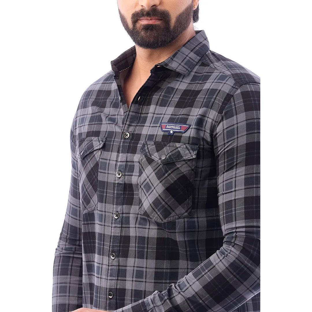 Green Corduroy View Checked Shirt For Men - 1429