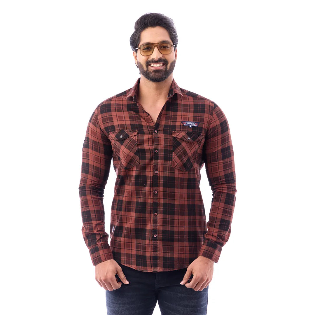 Green Corduroy View Checked Shirt For Men - 1429