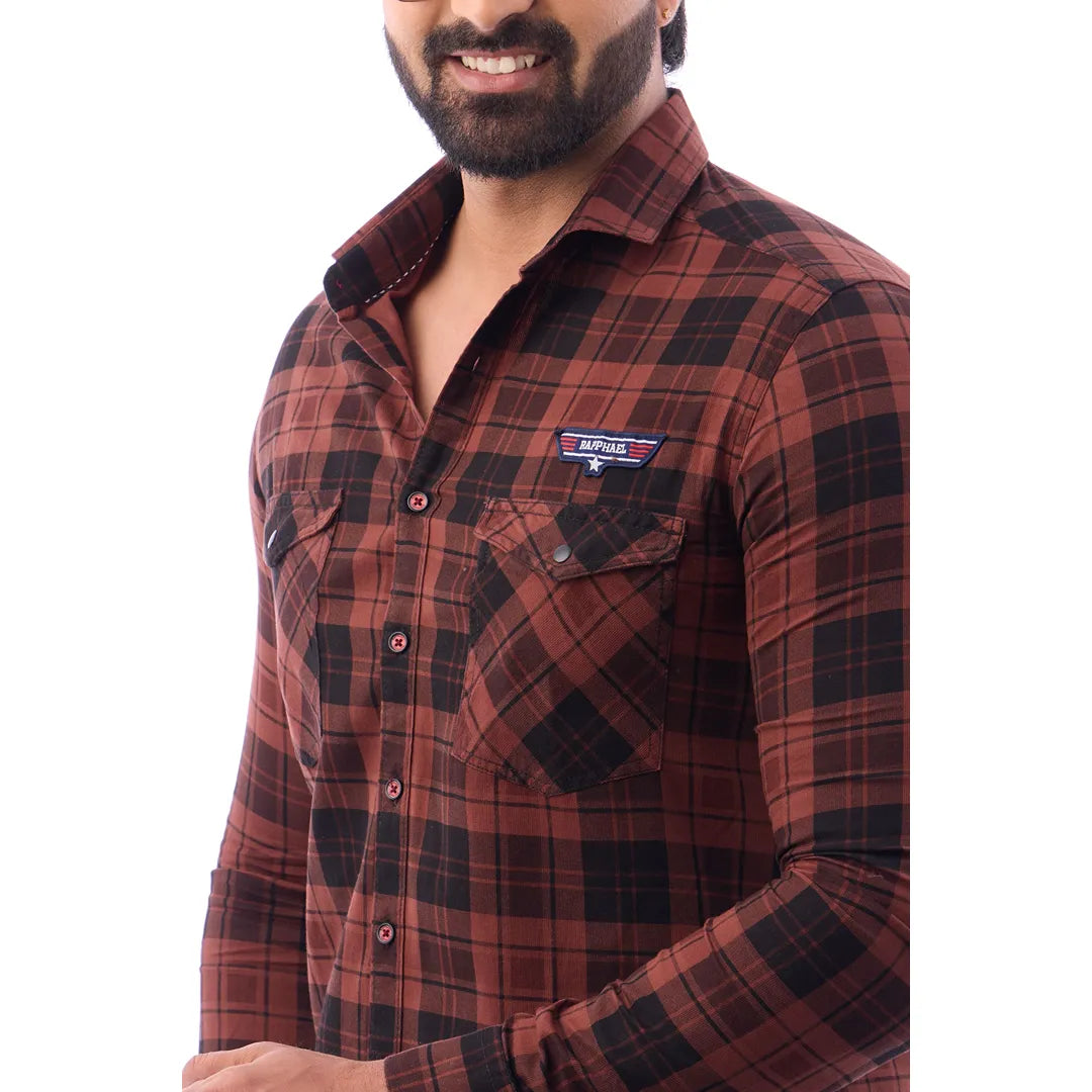 Green Corduroy View Checked Shirt For Men - 1429