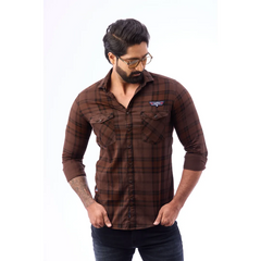 Coffee And Brown Corduroy View Checked Shirt For Men - 1430