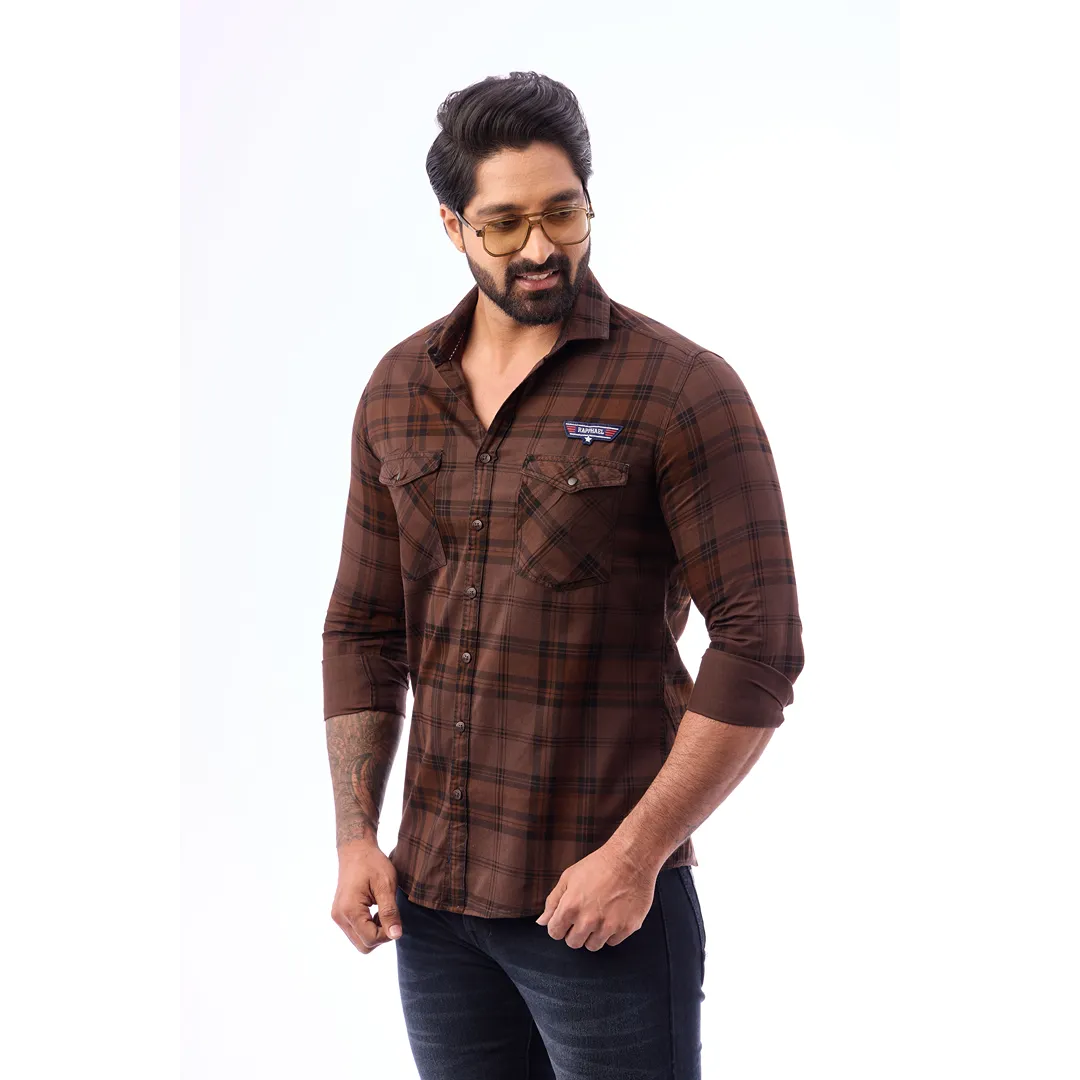 Coffee And Brown Corduroy View Checked Shirt For Men - 1430