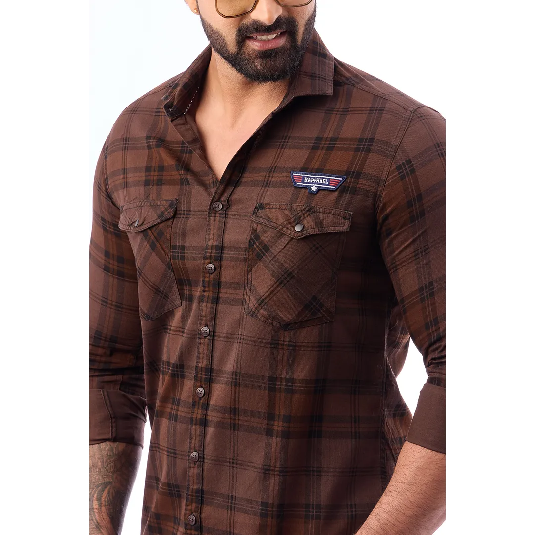 Coffee And Brown Corduroy View Checked Shirt For Men - 1430