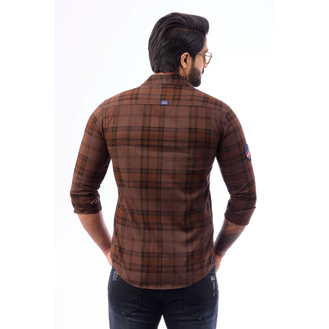 Coffee And Brown Corduroy View Checked Shirt For Men - 1430