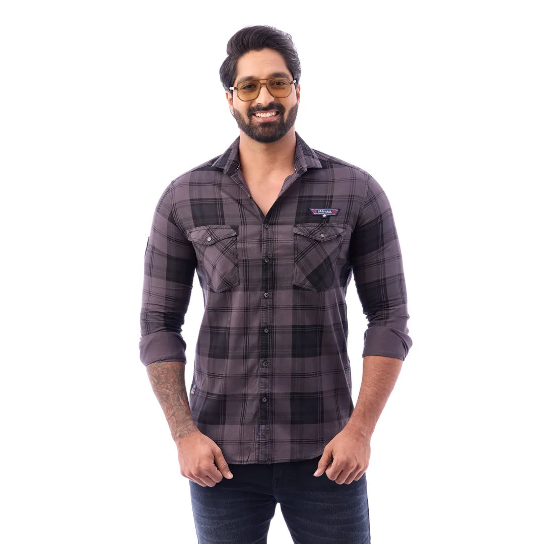 Coffee And Brown Corduroy View Checked Shirt For Men - 1430