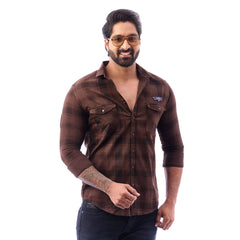 Coffee Corduroy View Checked Shirt For Men - 1431