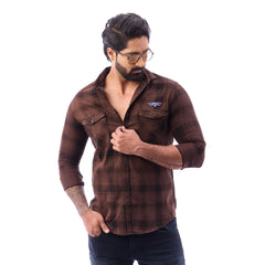 Coffee Corduroy View Checked Shirt For Men - 1431