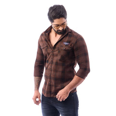 Coffee Corduroy View Checked Shirt For Men - 1431