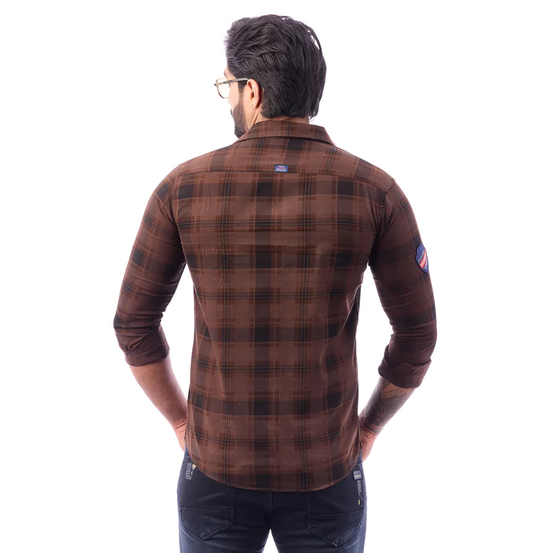 Coffee Corduroy View Checked Shirt For Men - 1431