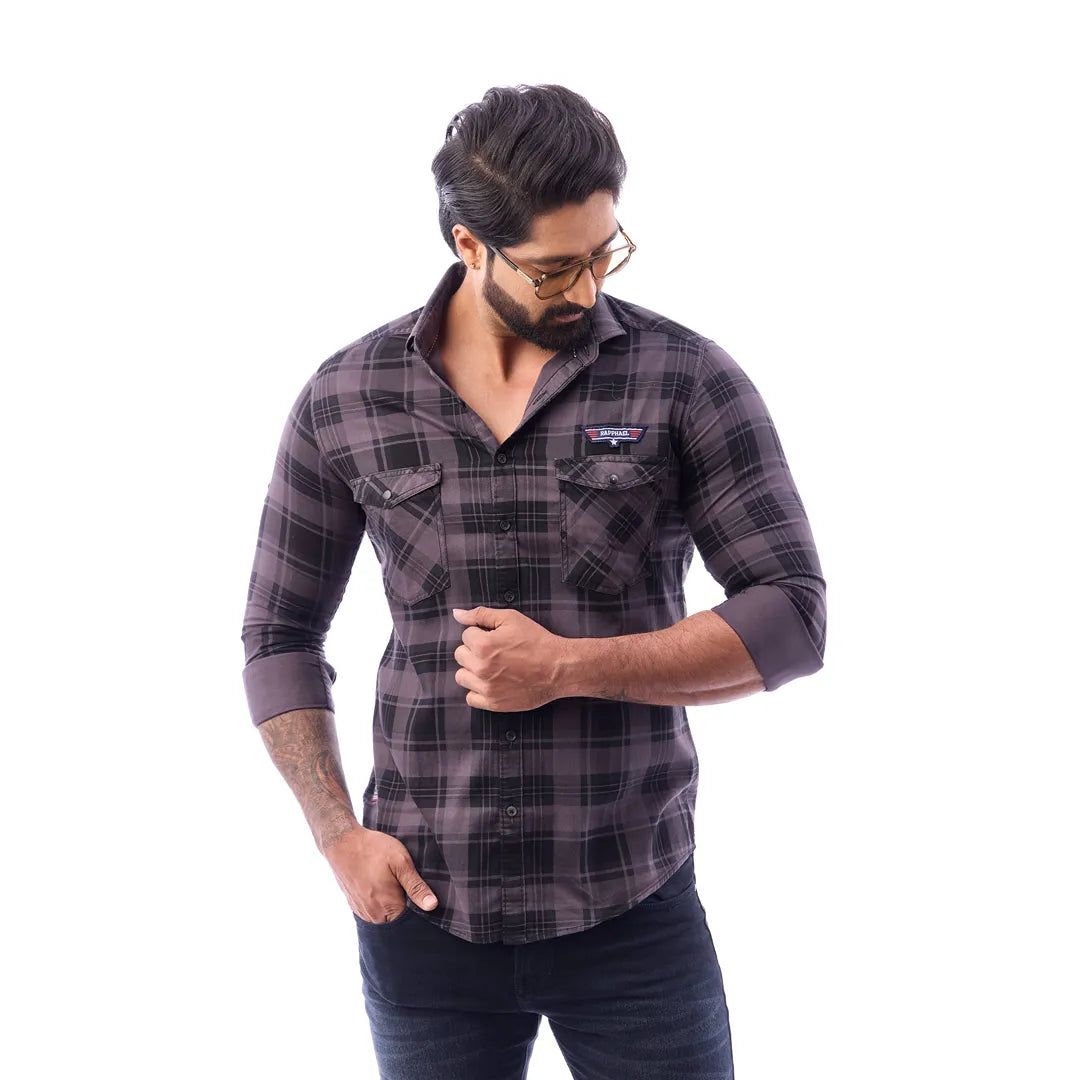 Coffee Corduroy View Checked Shirt For Men - 1431