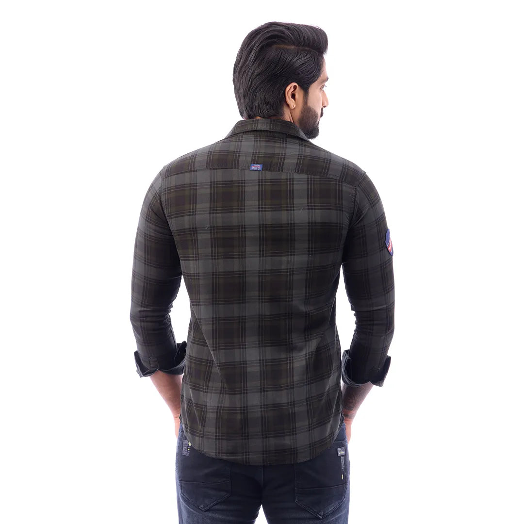 Green And Black Corduroy View Checked Shirt For Men - 1432