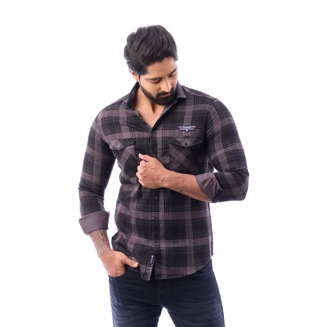 Green And Black Corduroy View Checked Shirt For Men - 1432