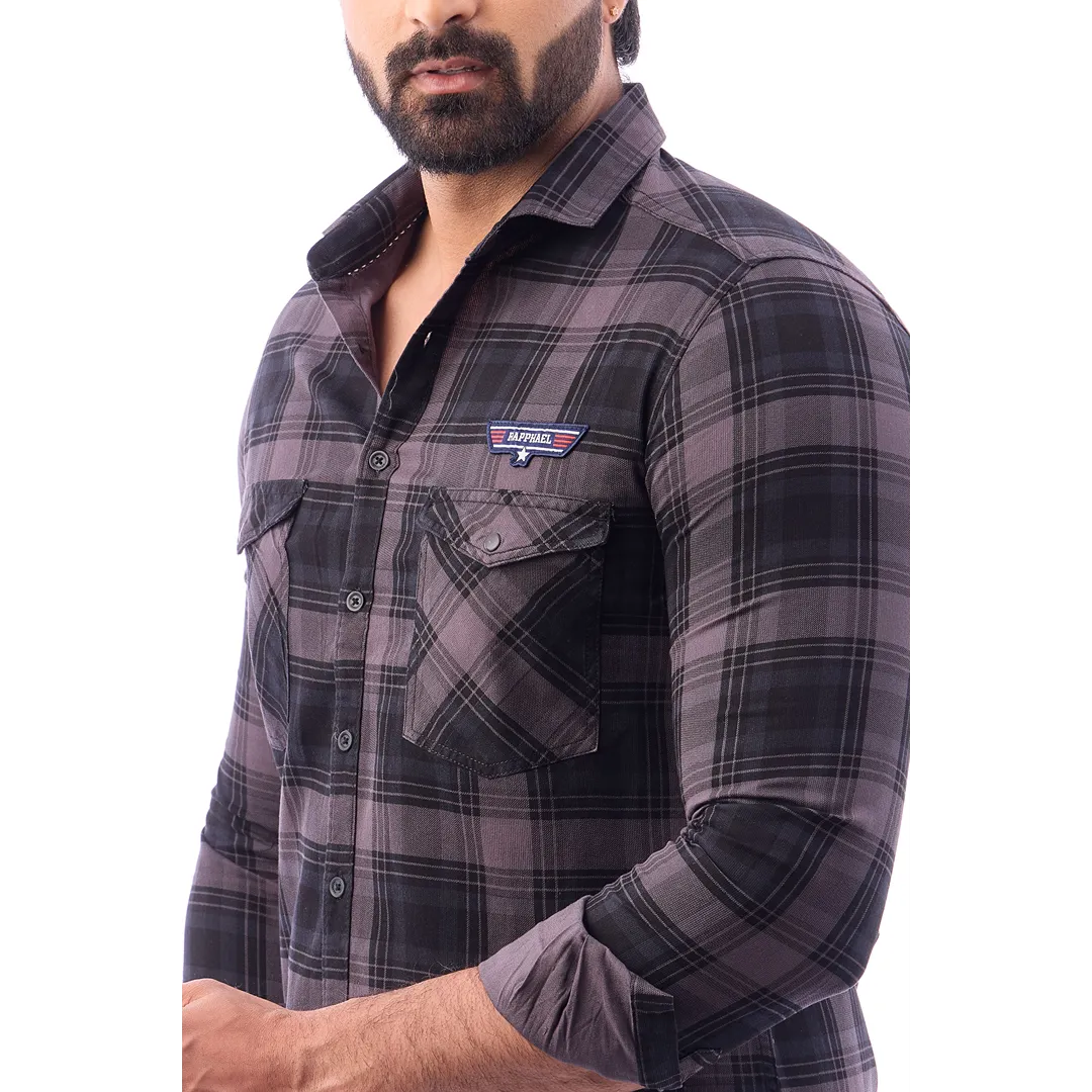 Green And Black Corduroy View Checked Shirt For Men - 1432