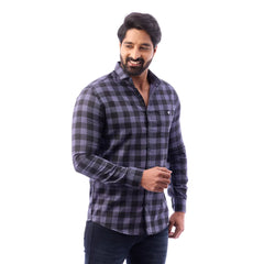 Men Blue Print Checked Shirt - 1491