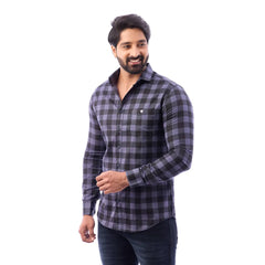 Men Blue Print Checked Shirt - 1491