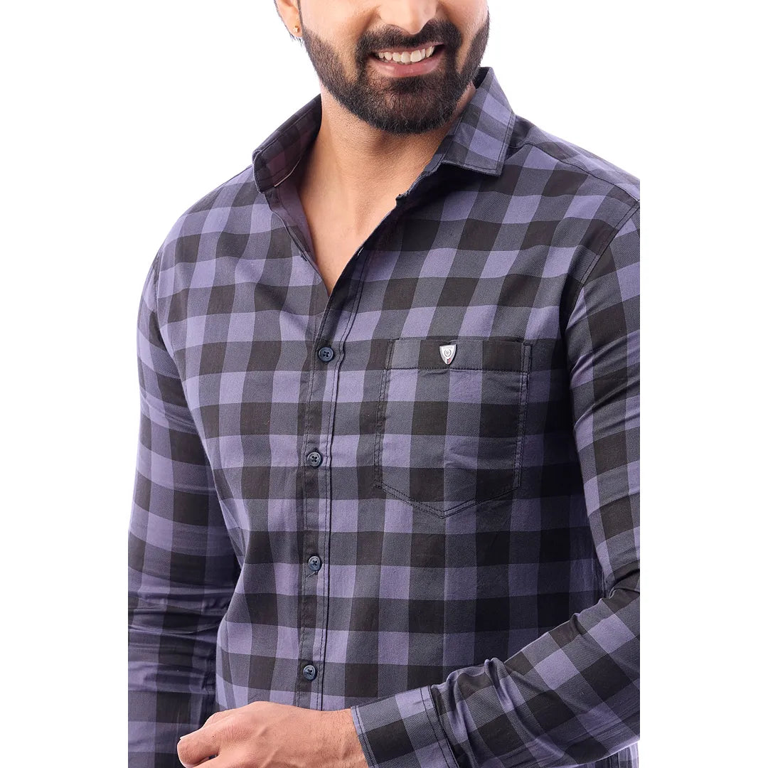 Men Blue Print Checked Shirt - 1491