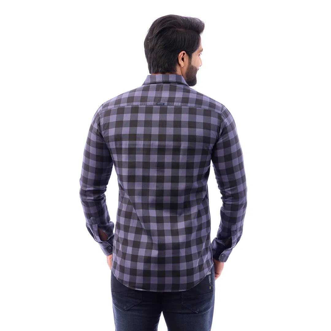 Men Blue Print Checked Shirt - 1491