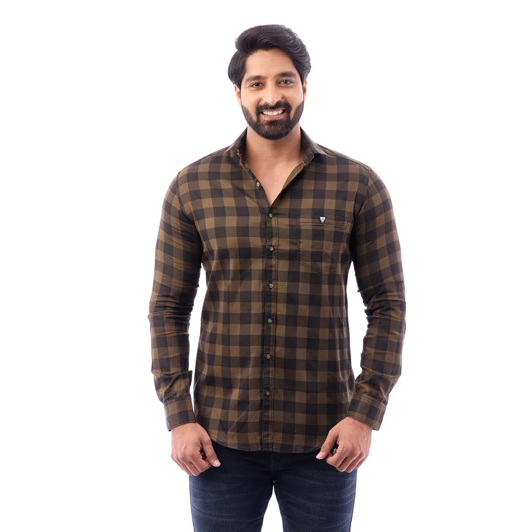 Men Blue Print Checked Shirt - 1491