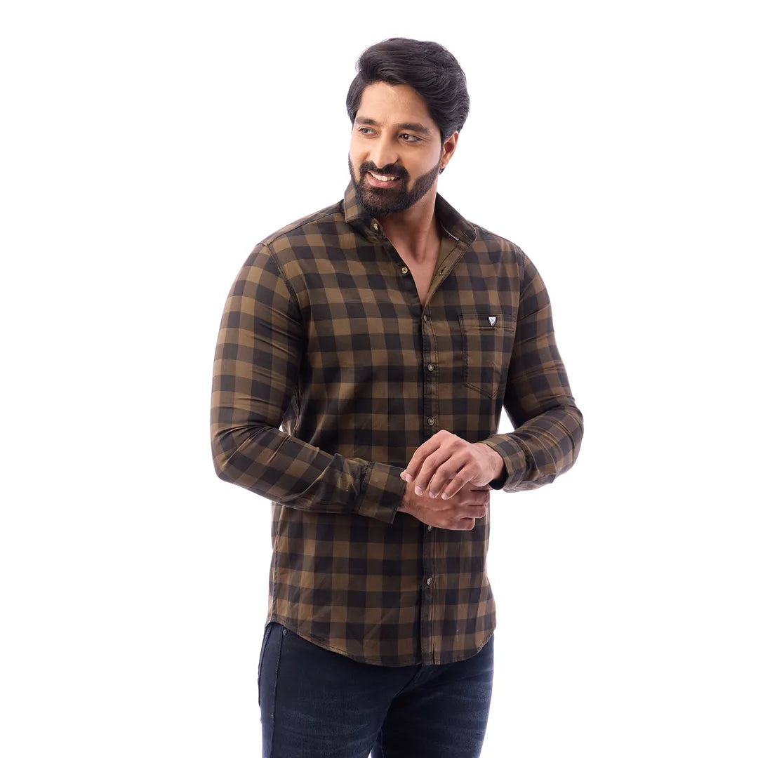 Men Blue Print Checked Shirt - 1491