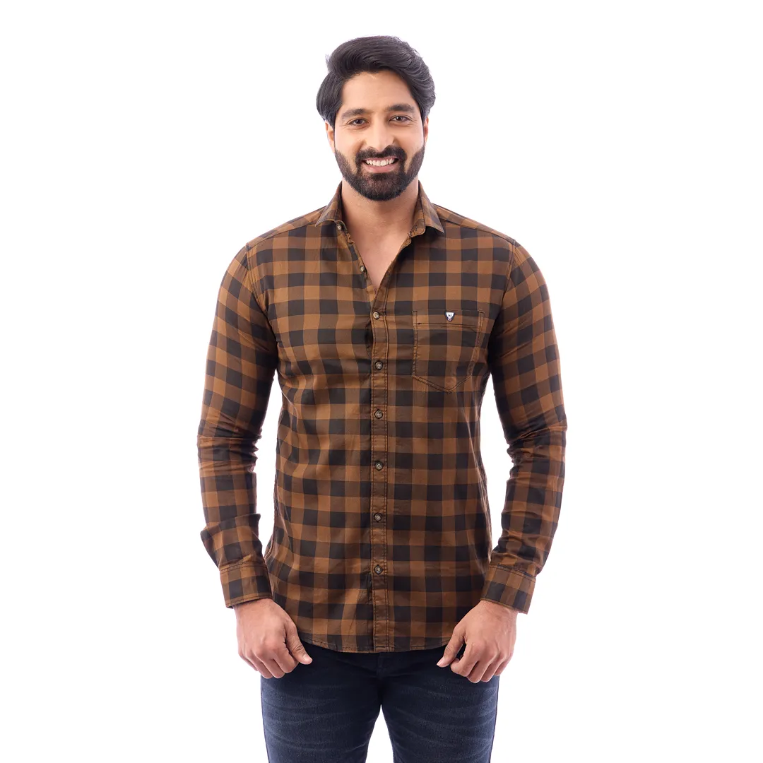 Men Blue Print Checked Shirt - 1491