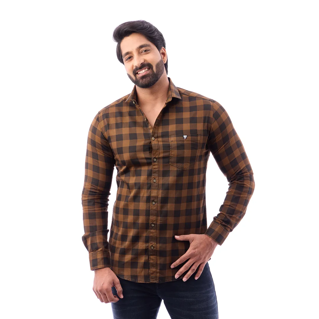 Men Blue Print Checked Shirt - 1491