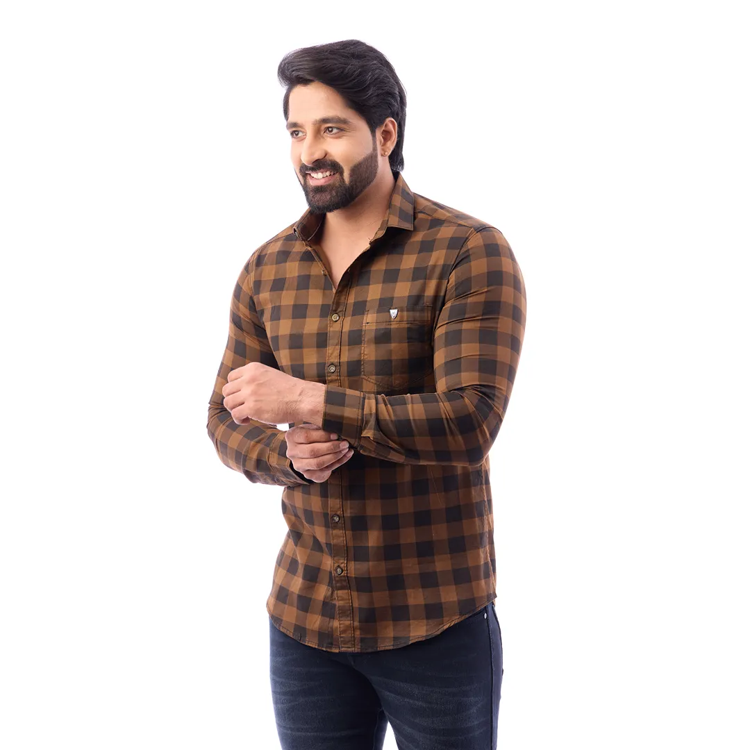 Men Blue Print Checked Shirt - 1491