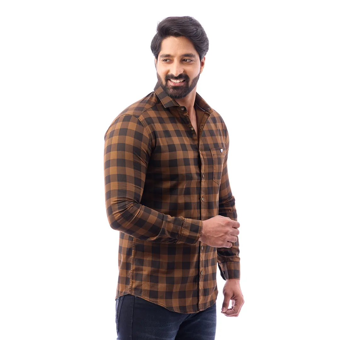 Men Blue Print Checked Shirt - 1491