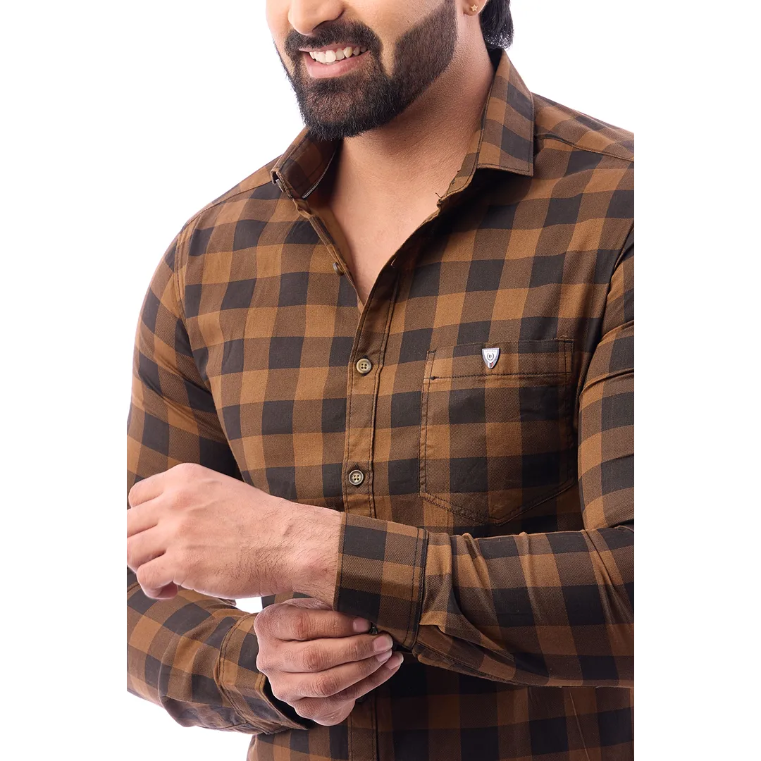 Men Blue Print Checked Shirt - 1491