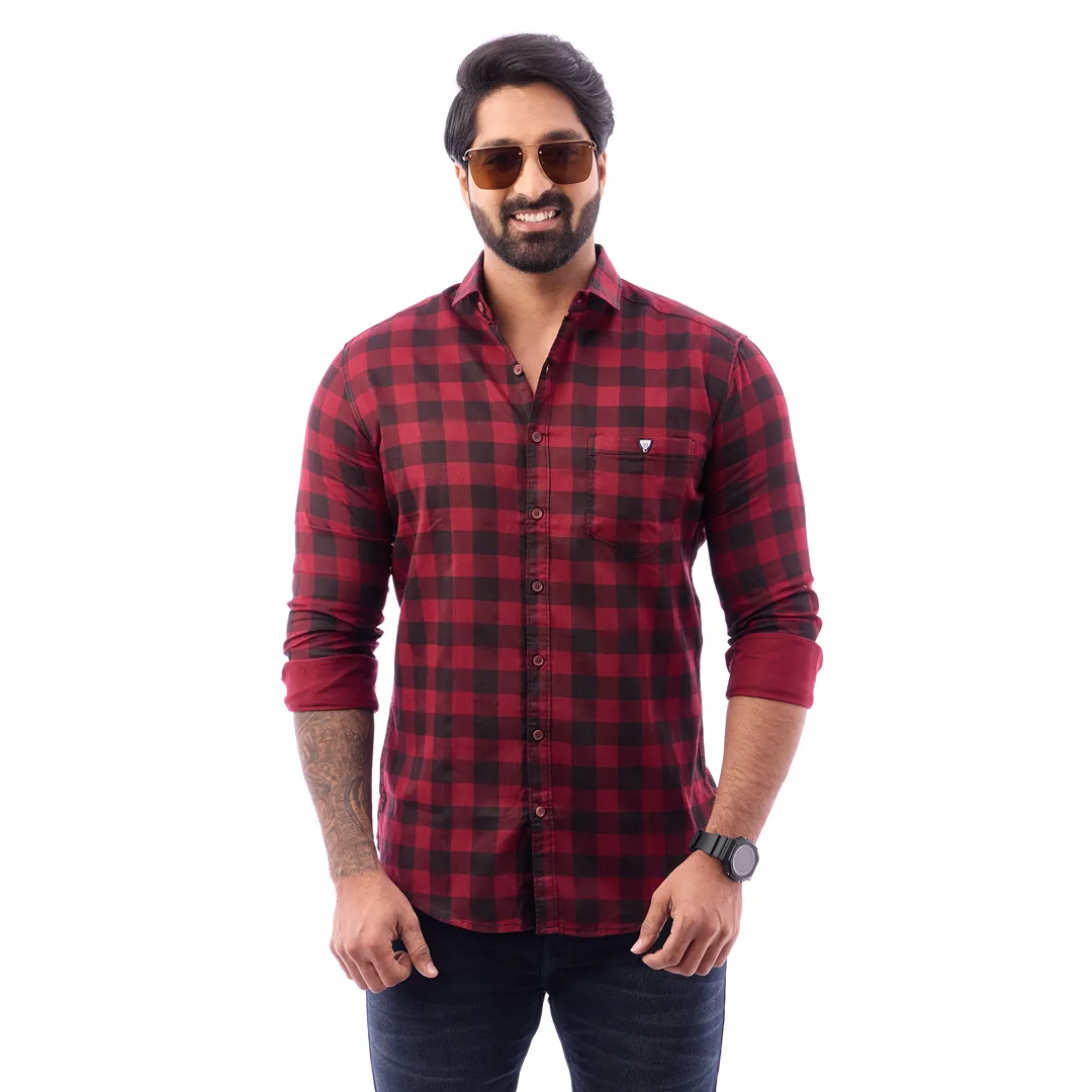 Men Blue Print Checked Shirt - 1491