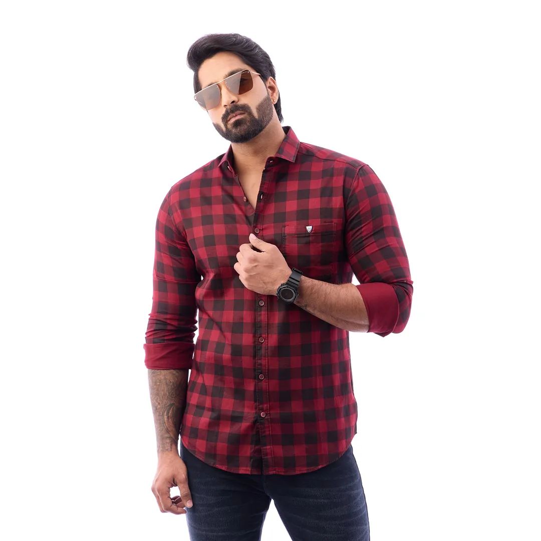 Men Blue Print Checked Shirt - 1491