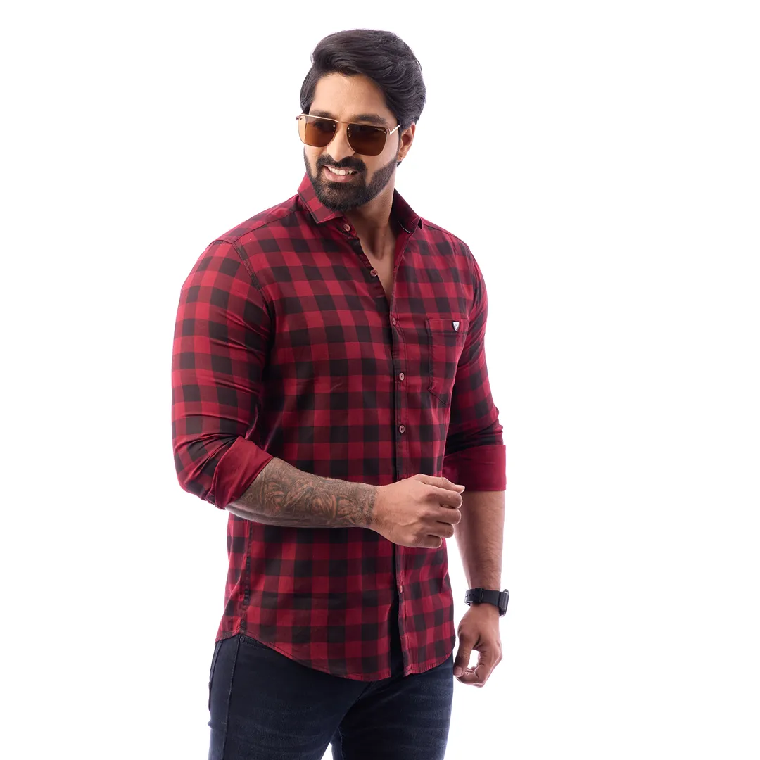 Men Blue Print Checked Shirt - 1491