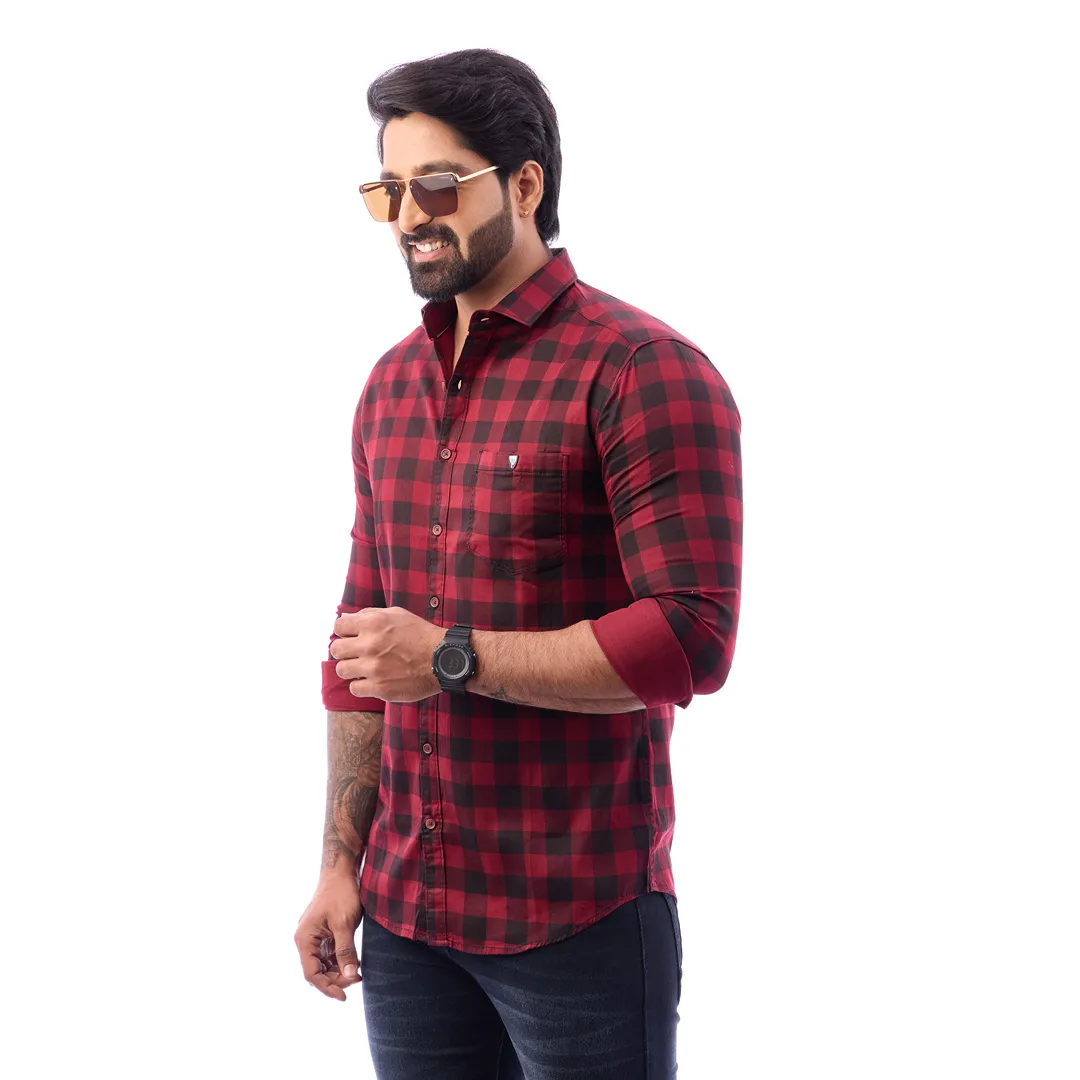 Men Blue Print Checked Shirt - 1491