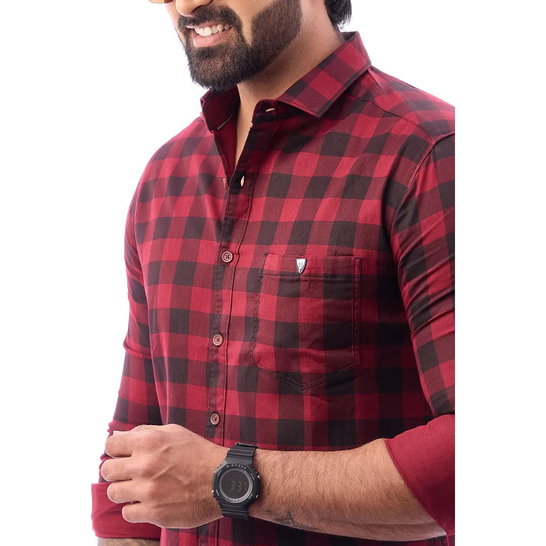 Men Blue Print Checked Shirt - 1491