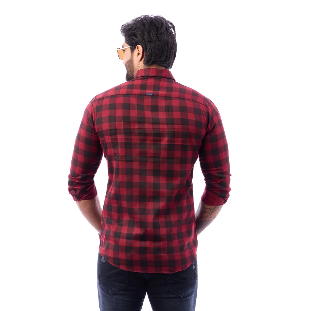 Men Blue Print Checked Shirt - 1491