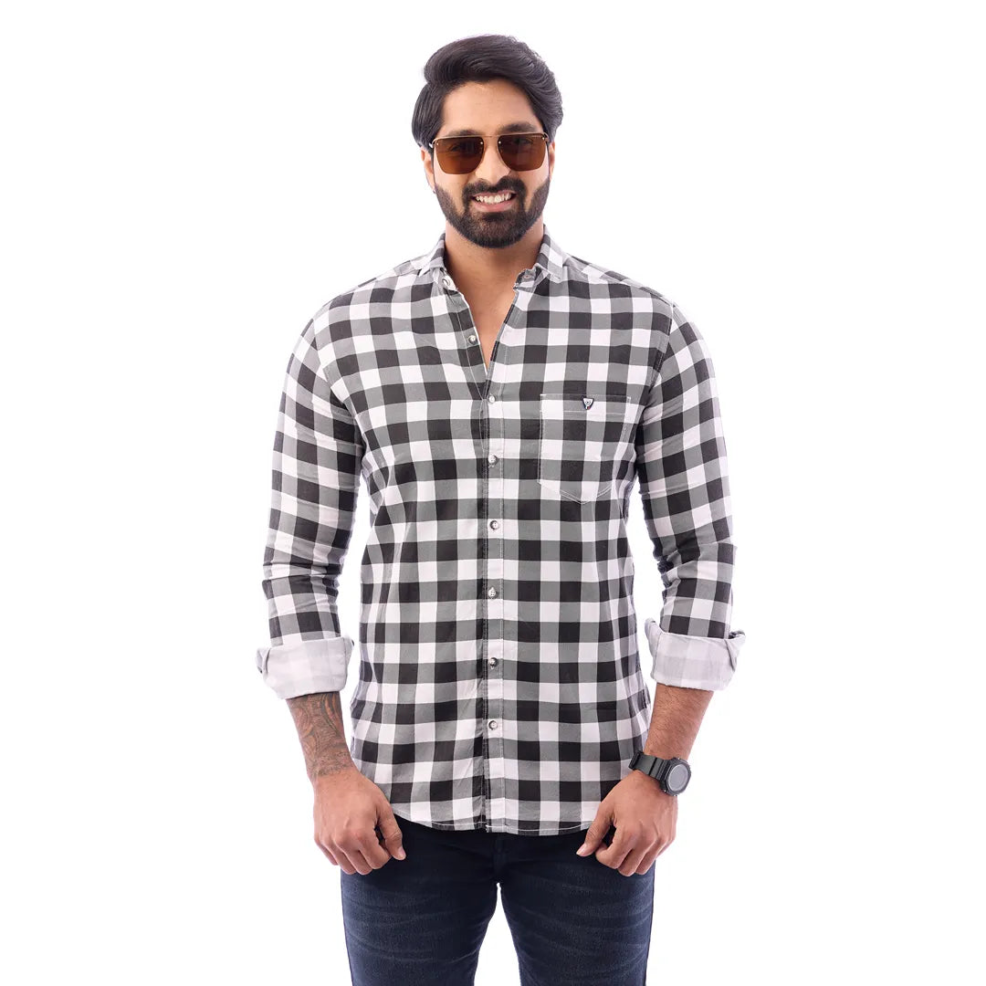 Men Blue Print Checked Shirt - 1491