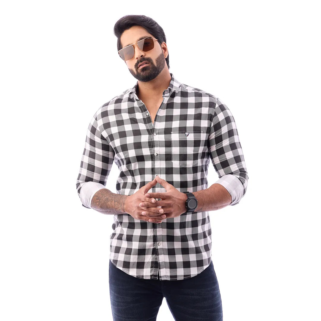 Men Blue Print Checked Shirt - 1491