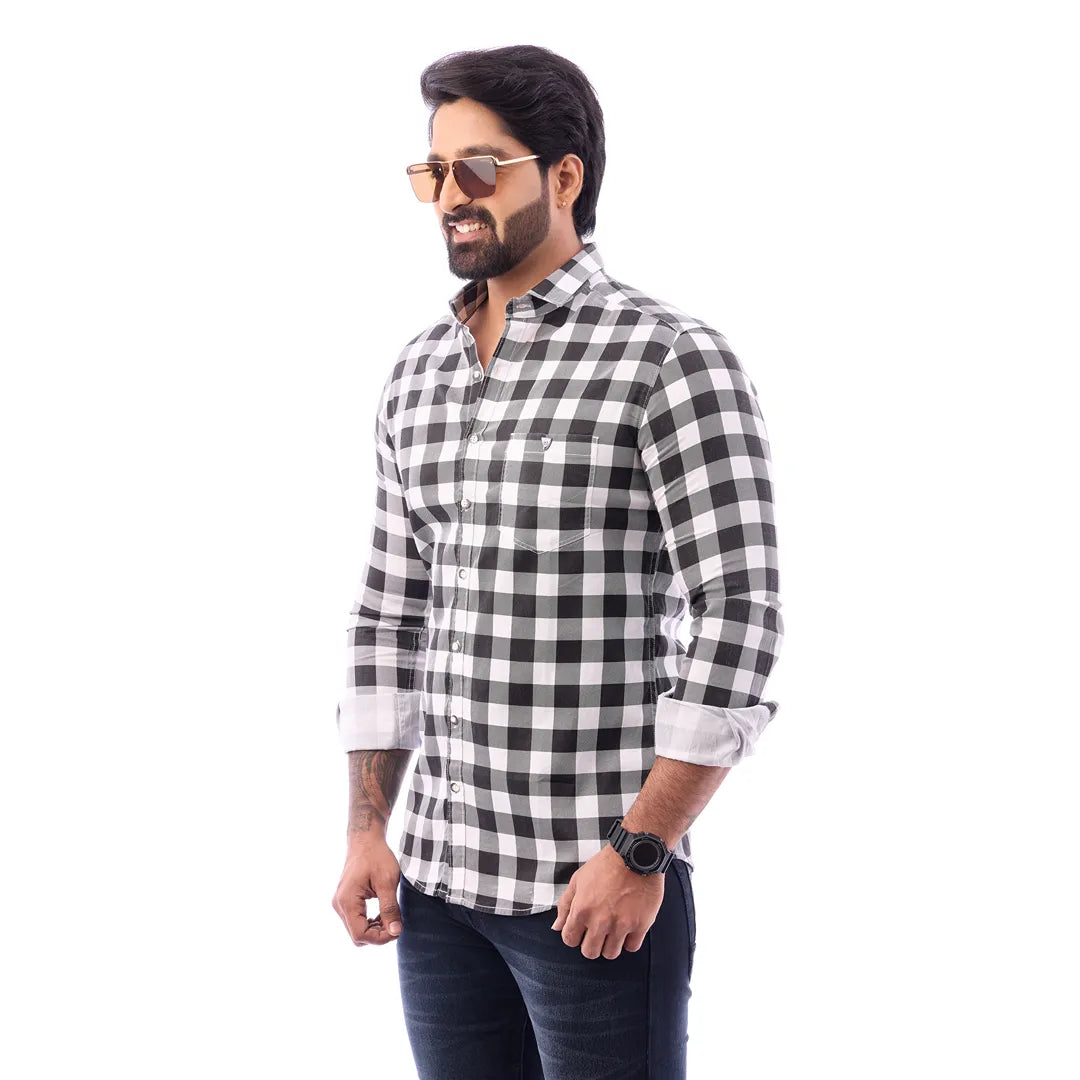 Men Blue Print Checked Shirt - 1491