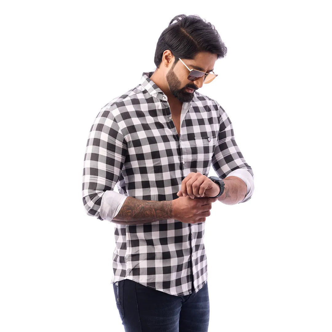 Men Blue Print Checked Shirt - 1491