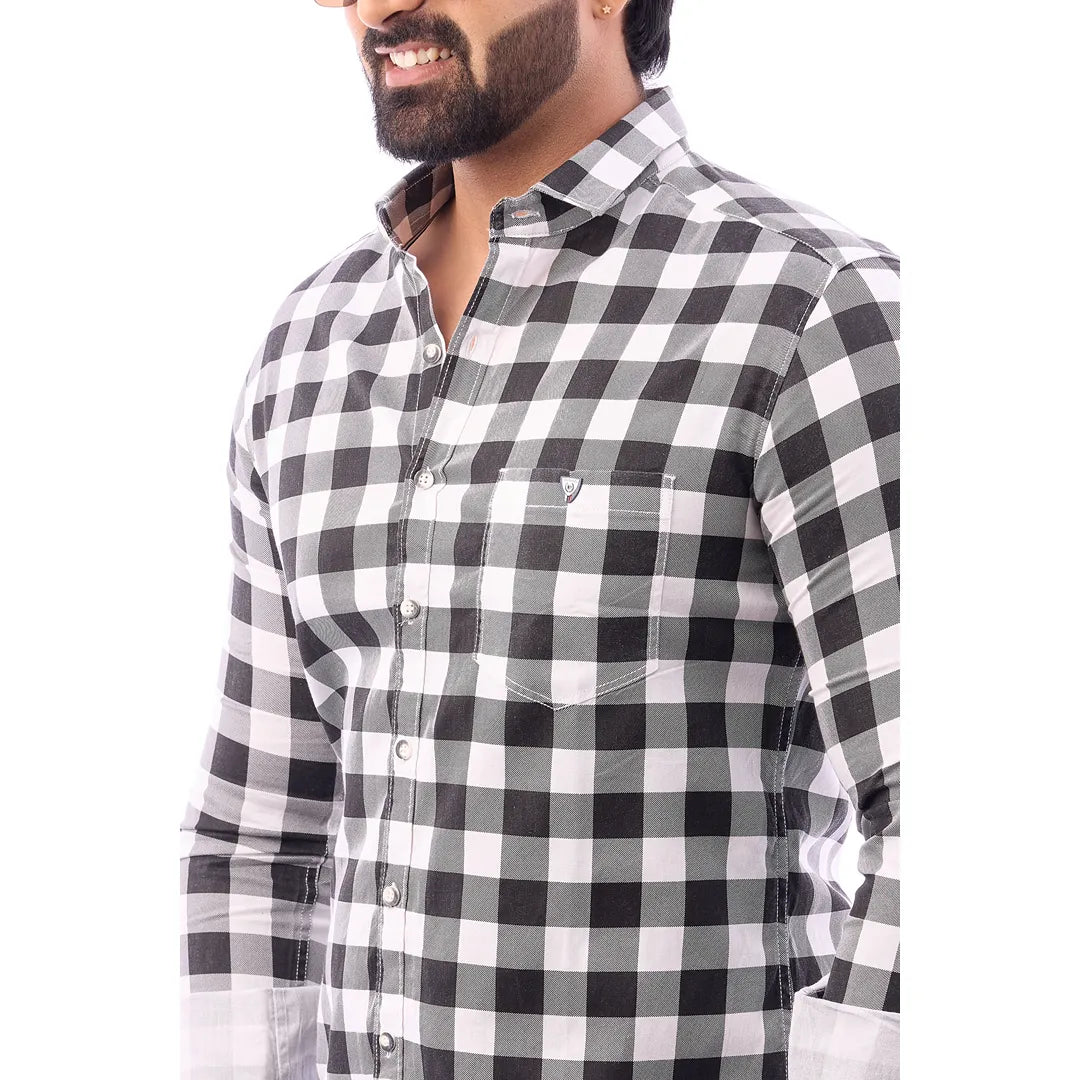 Men Blue Print Checked Shirt - 1491