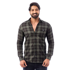 Men Green And Black Print Checked Shirt - 1492