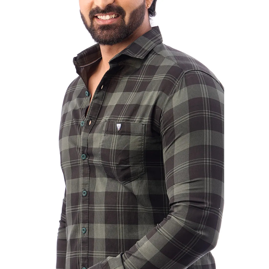 Men Green And Black Print Checked Shirt - 1492