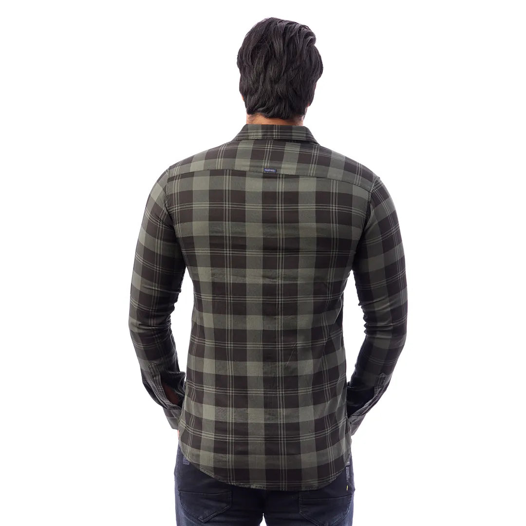 Men Green And Black Print Checked Shirt - 1492