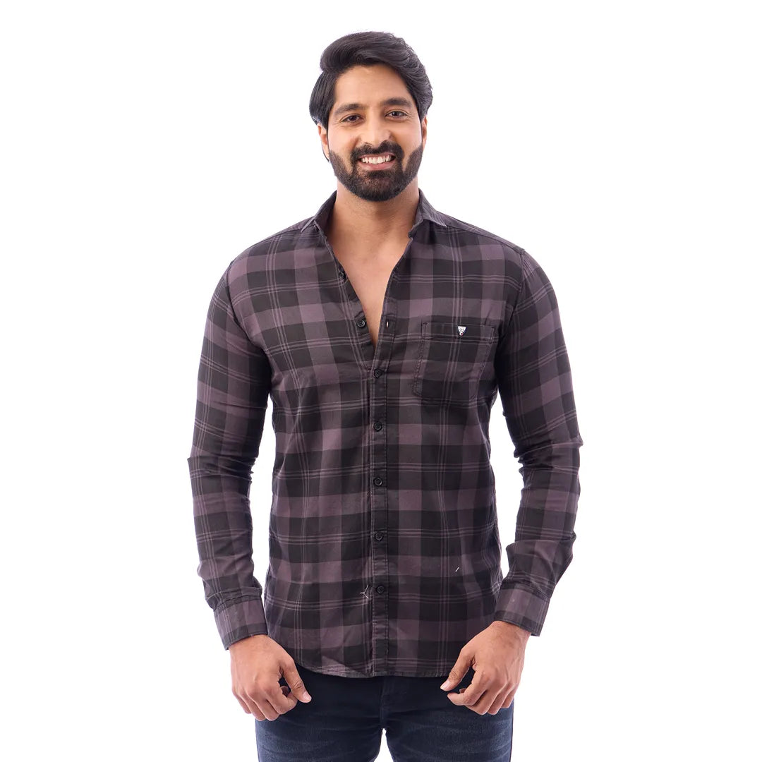 Men Green And Black Print Checked Shirt - 1492