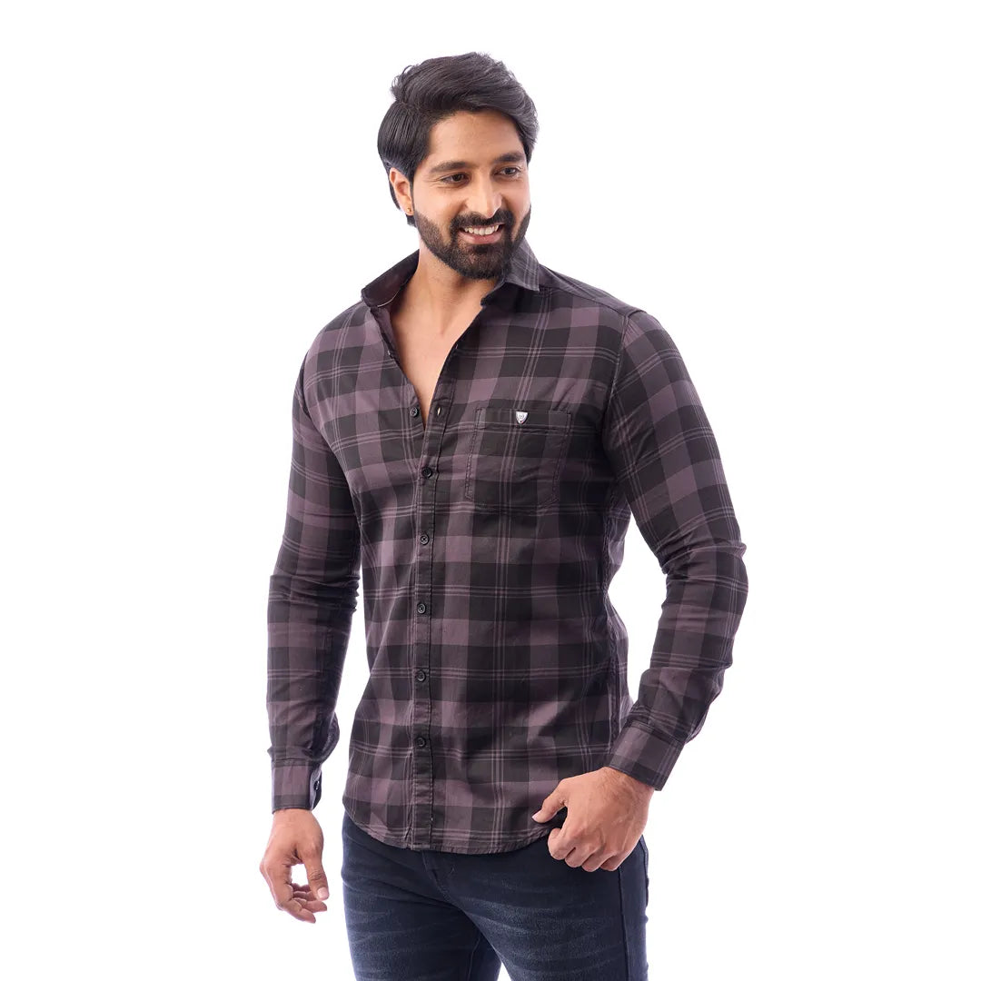 Men Green And Black Print Checked Shirt - 1492