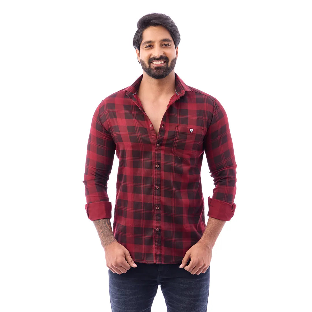 Men Green And Black Print Checked Shirt - 1492