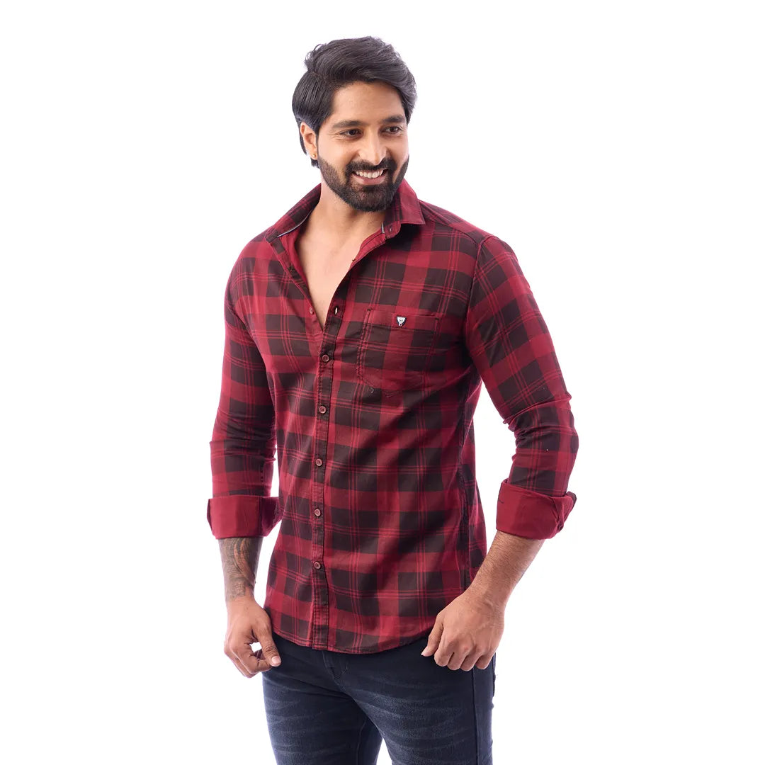 Men Green And Black Print Checked Shirt - 1492