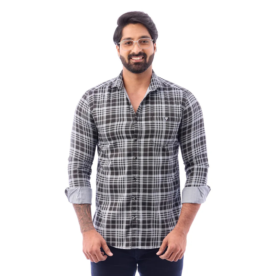 Men Blue And Black Print Checked Shirt - 1493