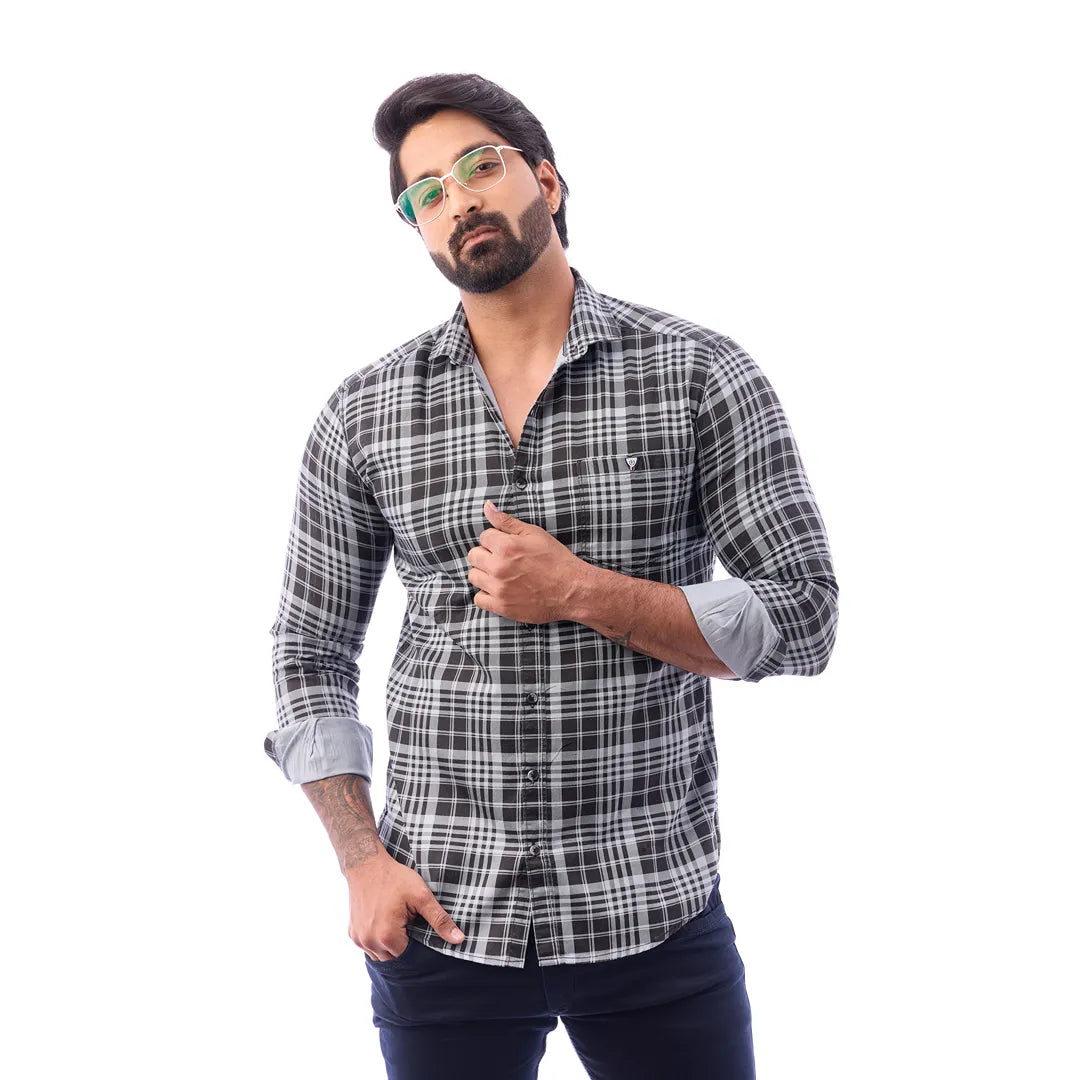 Men Blue And Black Print Checked Shirt - 1493