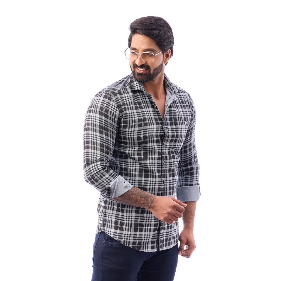 Men Blue And Black Print Checked Shirt - 1493