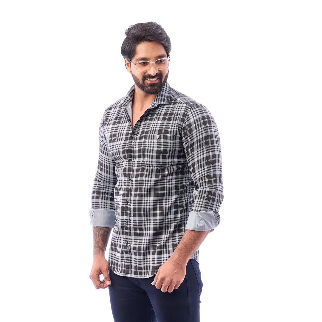 Men Blue And Black Print Checked Shirt - 1493